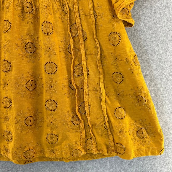 Forever That Girl Mustard Yellow Eyelet Ruffle Sleeve Top Women Size Large - Picture 6 of 13